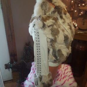 Bebe Rare Leather And Rabbit Fur Coat